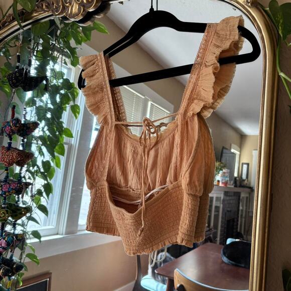 Free People Orange Bohemian Crop Top Small Festival Boho Hippie Fairycore - Picture 5 of 6